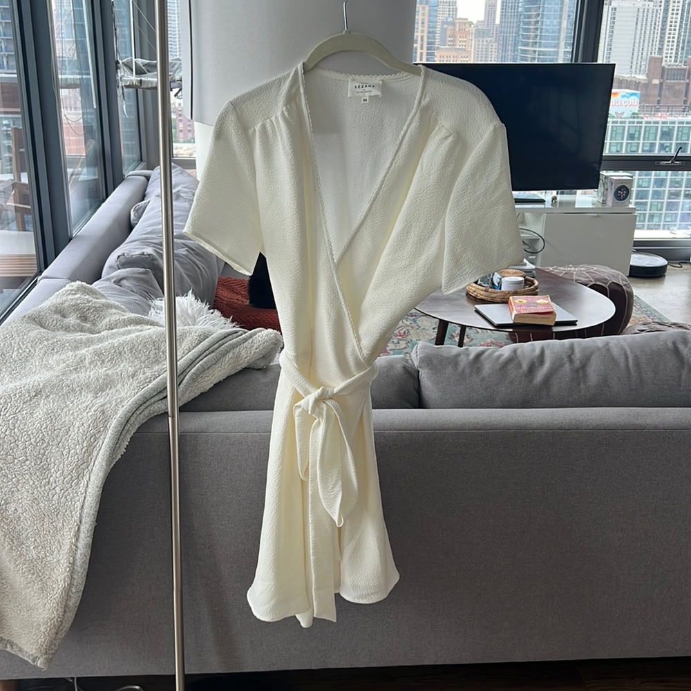 Sezane Ivory Wrap Dress